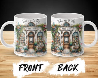 Boho Bookstore 11oz and 15oz Coffee Mug Wrap, Sublimation PNG, Reading Book Lover png, Reader Sublimation Design, Booktok png, Bookish png