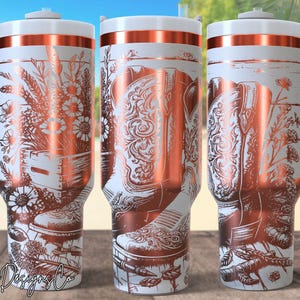 Western Cowgirl Boots Laser Engrave 40oz Tumbler, Rustic Cowboy Boots Laser Engraving SVG, 40 oz Quencher Floral Country Digital Download