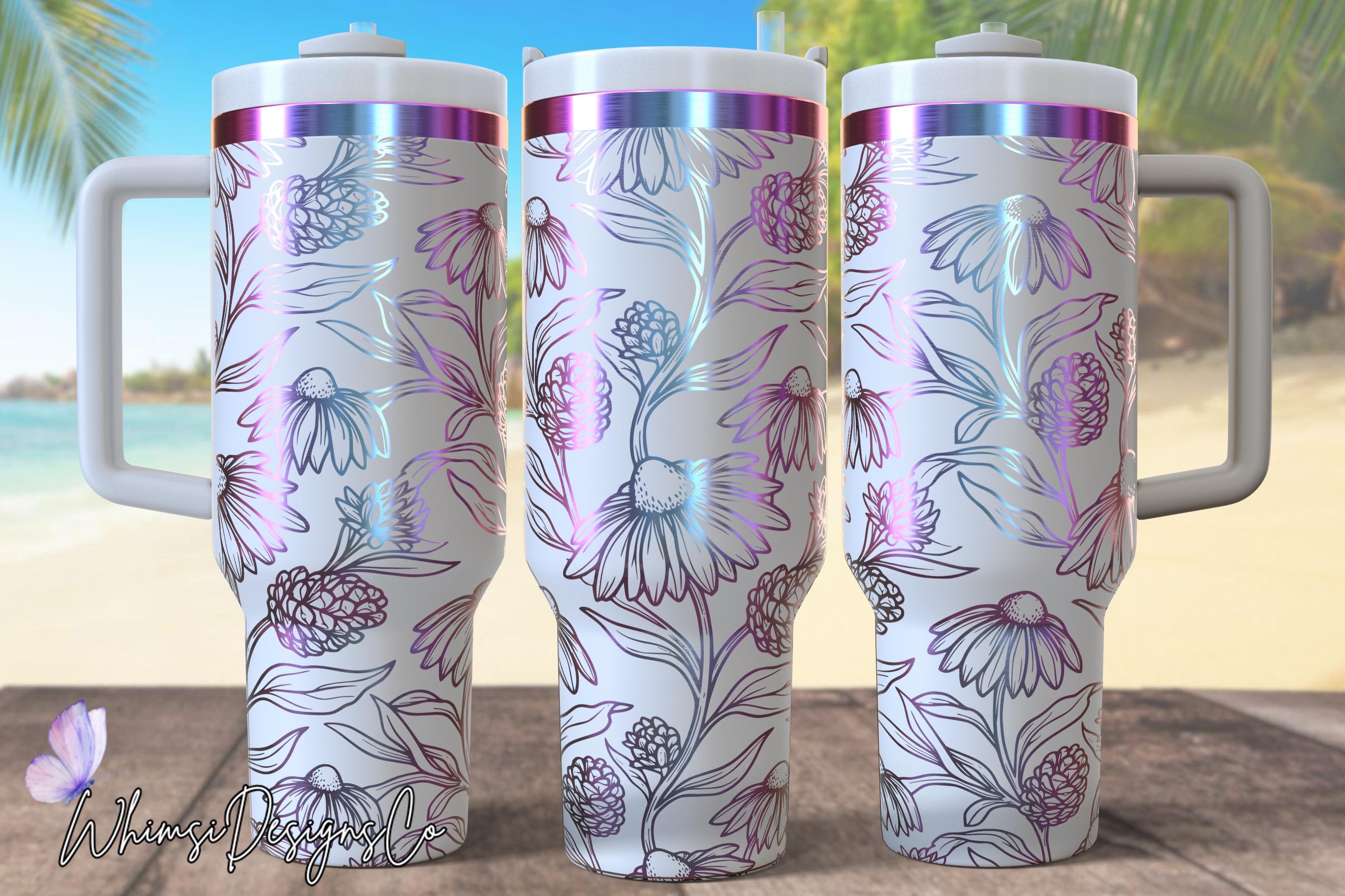 Seamless Floral Coneflower Design 40oz Tumbler Laser Engrave File