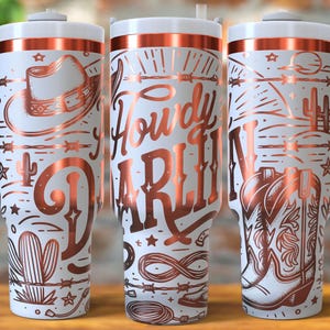 Howdy Darlin 40oz Tumbler Laser Engrave File,  40oz Quencher Cowgirl Cowboy Western Theme Tumbler Wrap SVG-PNG File, Laser Engraving Tumbler