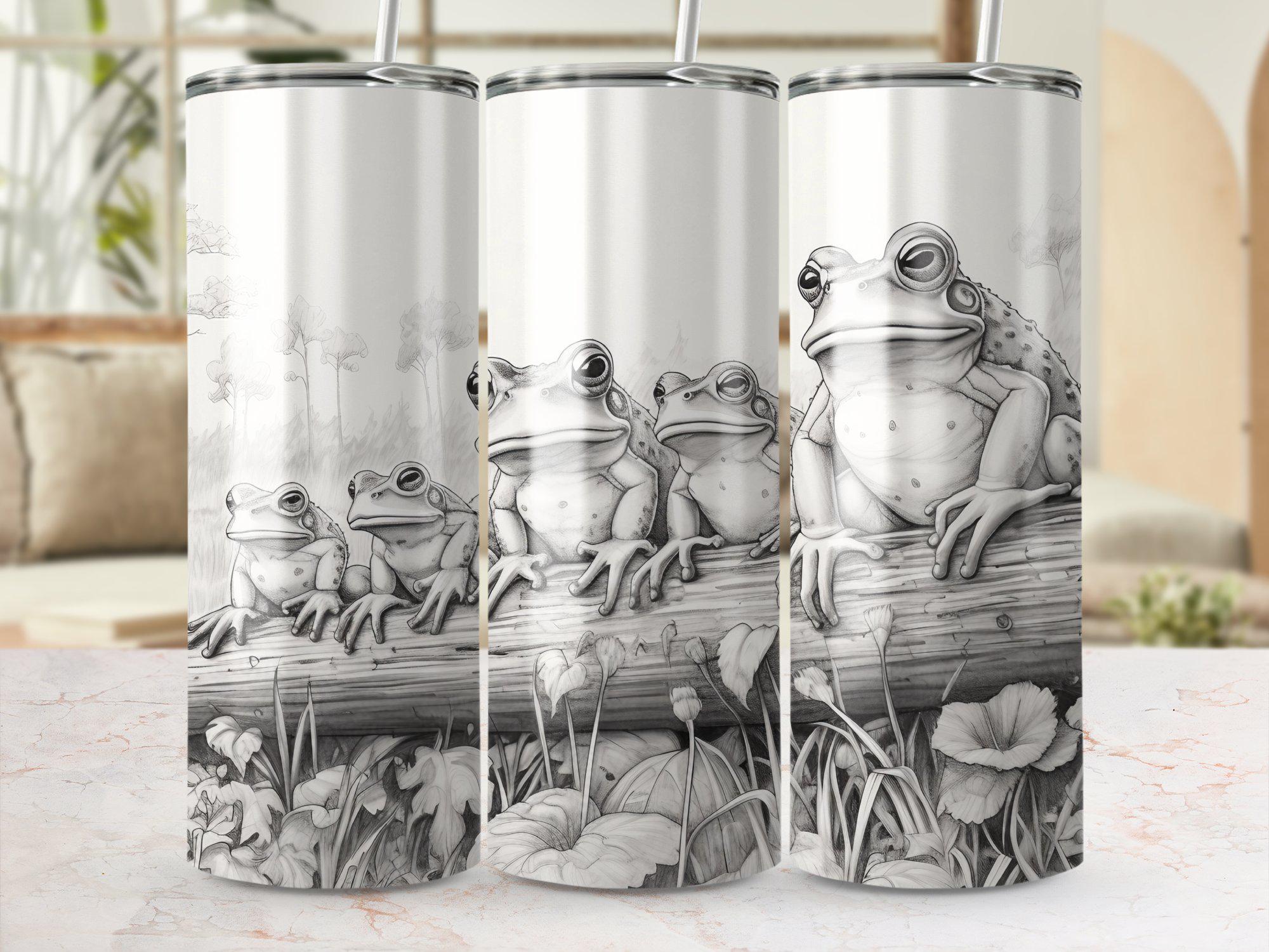 20oz Skinny Tumbler Wrap PNG, Frogs Sitting on Log Sublimation PNG ...