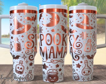 Spooky Mama Laser Engrave 40oz Tumbler, Laser Engraving SVG, 40 oz Quencher Cute Mom Halloween Tumbler PNG, Witchy Vibes Spooky Season