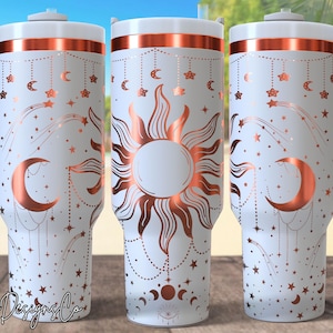 Diseño de Sol y Luna Celestial para Vaso Tumbler de 40 oz, Archivo SVG y PNG para Envoltura de Vaso Tumbler Quencher Moon de 40 oz, Grabado Láser de Sol y Estrellas