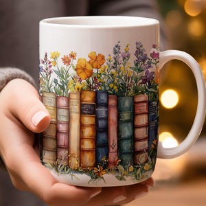 Vintage Books and Flowers Coffee Mug Wrap PNG, 11oz 15oz Coffee Cup Design, Sublimation PNG Download, Digital Download Design image 6