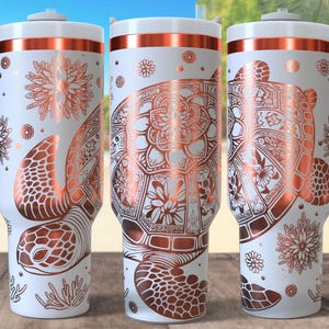 Ocean Sea Turtle 40oz Tumbler Laser Engrave File,  40oz Quencher Marine Turtle Tumbler Wrap SVG and PNG File, Laser Engraving Tumbler