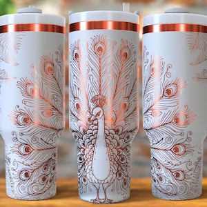 Flamboyant Pfau Laser gravieren 40 Unzen Becher, Laser Gravur SVG, 40 Unzen Quencher Schöne männliche Pfau Tumbler Wrap PNG