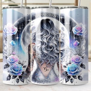 Capricorno 20oz Skinny Tumbler Wrap PNG, download digitale, design senza soluzione di continuità per sublimazione, design dritto e affusolato, dea della luna PNG