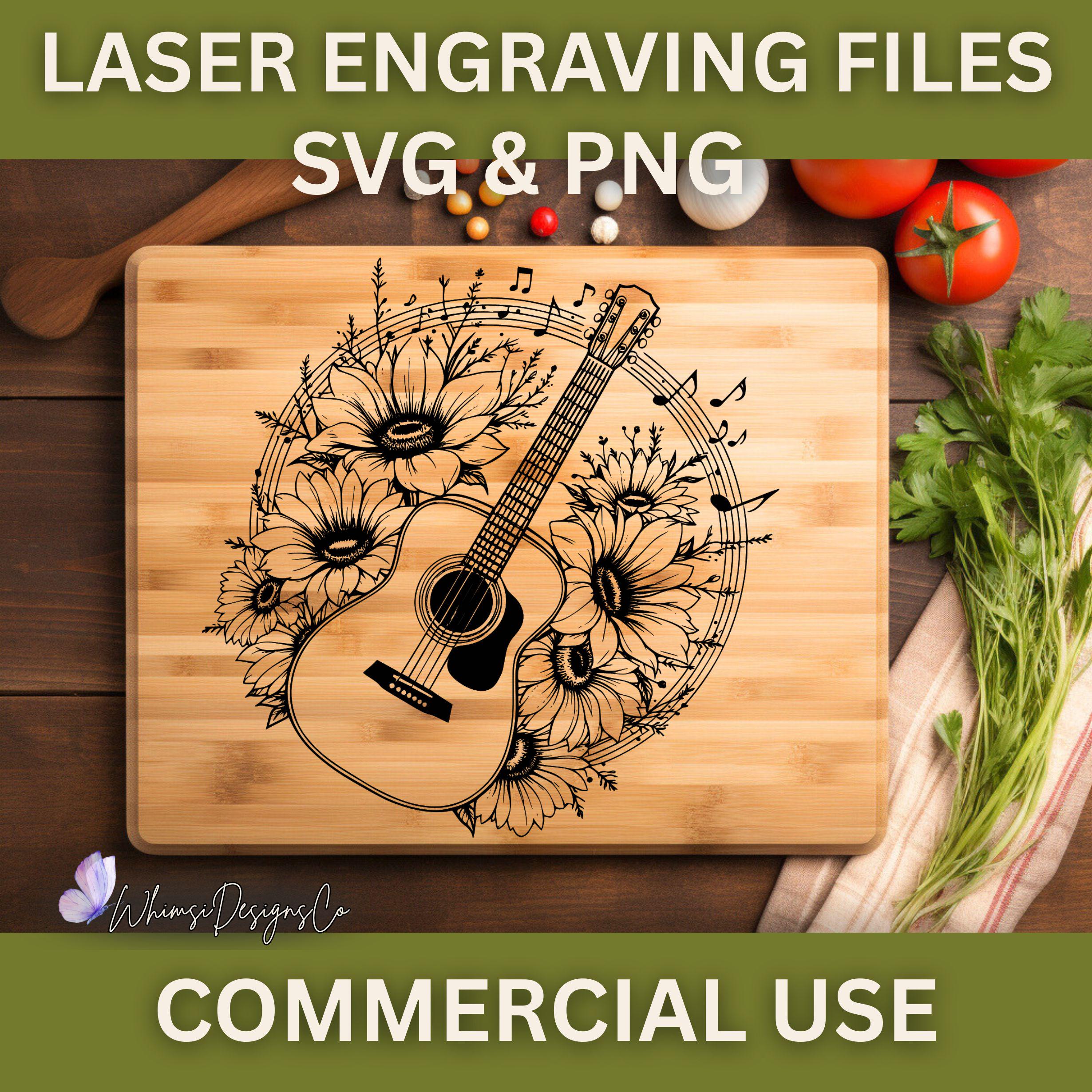 Acoustic Guitar Laser Engrave File, Floral Music Notes Design