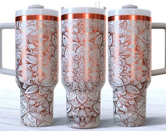 Mandala Floral Design 40 Unzen Tumbler Laser Gravur Datei, 40 Unzen Quencher Mandala Art Tumbler Wrap SVG und PNG Datei, Laser Gravur