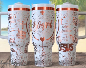 40オンスタンブラー「祝福されたクリスチャンラップ」SVG、主への信仰タンブラーデザイン（レーザー彫刻用フルラップ）、宗教タンブラーレーザーPNGファイル
