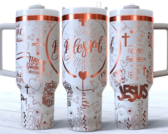 Vaso de 40 oz con envoltura cristiana bendecida SVG, diseño de vaso con fe en el Señor para grabado láser con envoltura completa, archivo PNG láser de vaso religioso