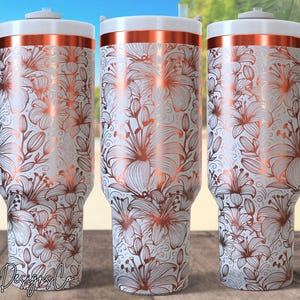 Seamless Floral Tiger Lily Design 40oz Tumbler Laser Engrave File, 40oz Quencher Lilies Flowers Tumbler Wrap SVG-PNG File,  Laser Engraving
