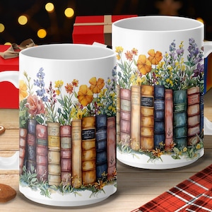 Vintage Books and Flowers Coffee Mug Wrap PNG, 11oz 15oz Coffee Cup Design, Sublimation PNG Download, Digital Download Design image 8