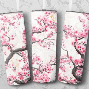Diseño PNG para vaso delgado de 20 oz, descarga digital, diseño sin costuras, PNG para sublimación, arte japonés de flor de cerezo, arte estético para vasos. imagen 5