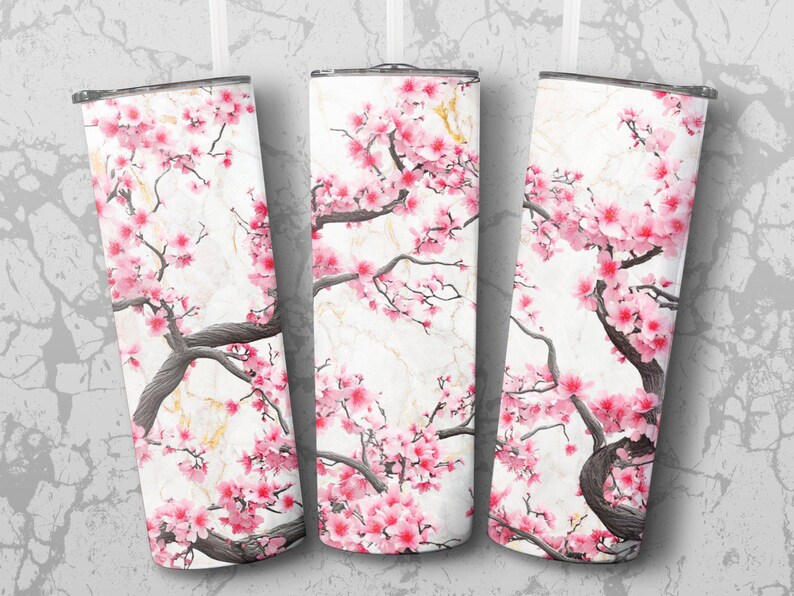 Diseño PNG para vaso delgado de 20 oz, descarga digital, diseño sin costuras, PNG para sublimación, arte japonés de flor de cerezo, arte estético para vasos. imagen 5