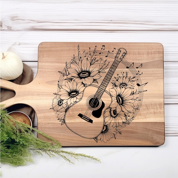 Acoustic Guitar Laser Engrave File, Floral Music Notes Design