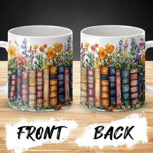 Vintage Books and Flowers Coffee Mug Wrap PNG, 11oz 15oz Coffee Cup Design, Sublimation PNG Download, Digital Download Design image 5