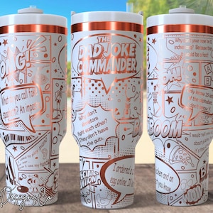 Bezszwowy projekt żartu taty 40oz Tumbler Laser Engrave File, 40oz Quencher Father's Day Tumbler Wrap SVG, plik PNG Dad Jokes, Comic Art Puns