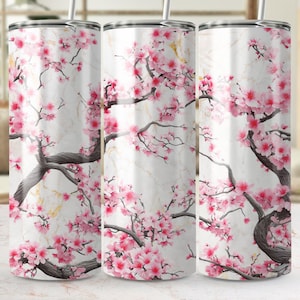Diseño PNG para vaso delgado de 20 oz, descarga digital, diseño sin costuras, PNG para sublimación, arte japonés de flor de cerezo, arte estético para vasos. imagen 1