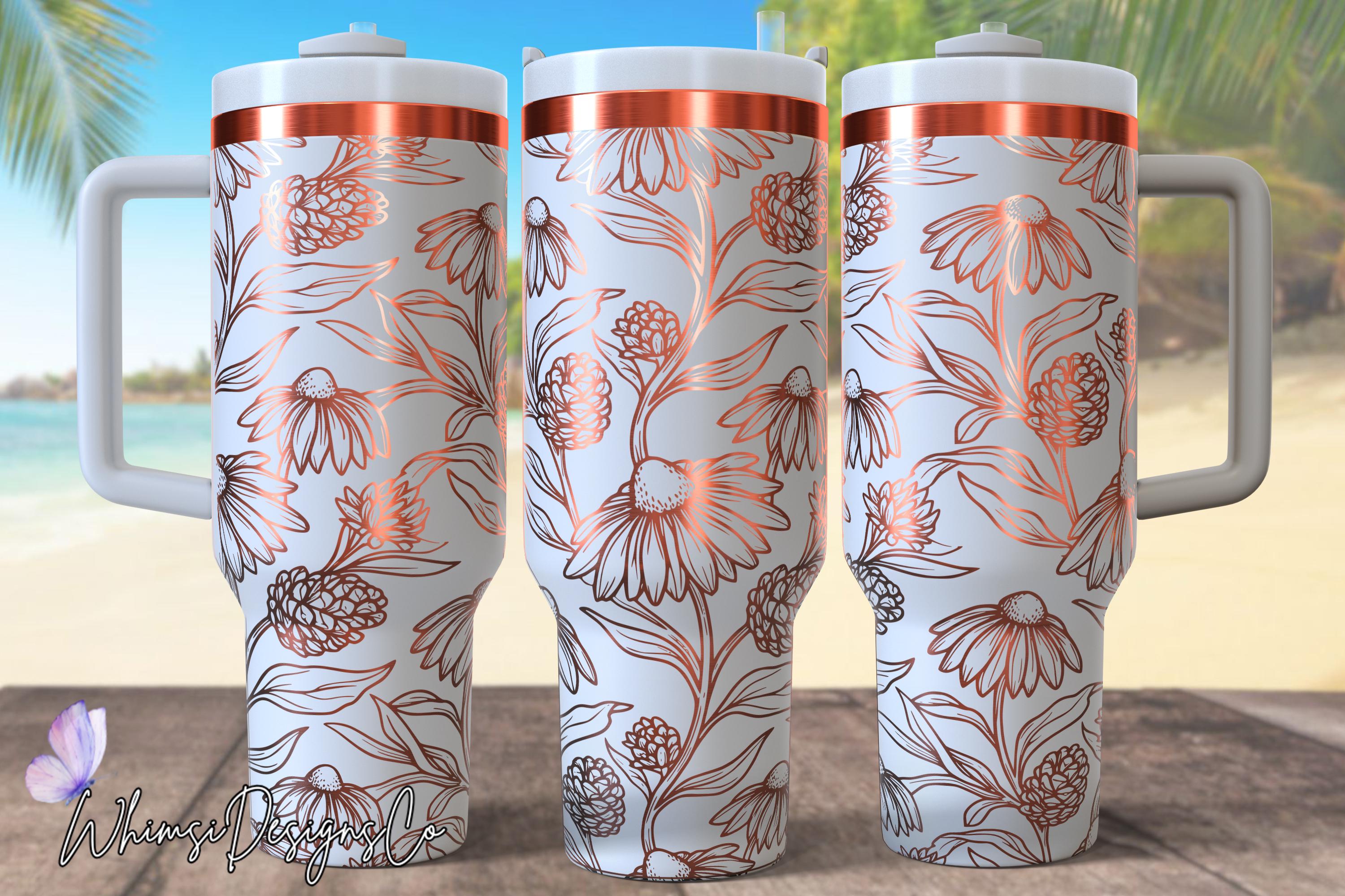 Seamless Floral Coneflower Design 40oz Tumbler Laser Engrave File