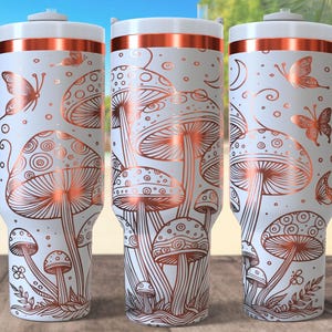 Mushrooms and Butterflies 40oz Tumbler Laser Engrave File, 40 oz Quencher Doodle Art Tumbler Wrap SVG and PNG File, Laser Engraving Tumbler