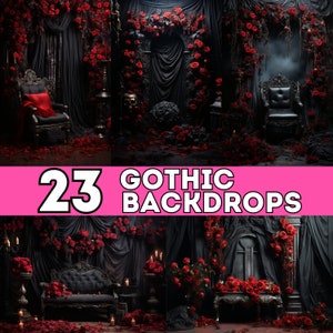 Gothic Floral Red Roses Dark Halloween Vampire Digital Backdrop Maternity, Photoshop Background, Digital Backdrop