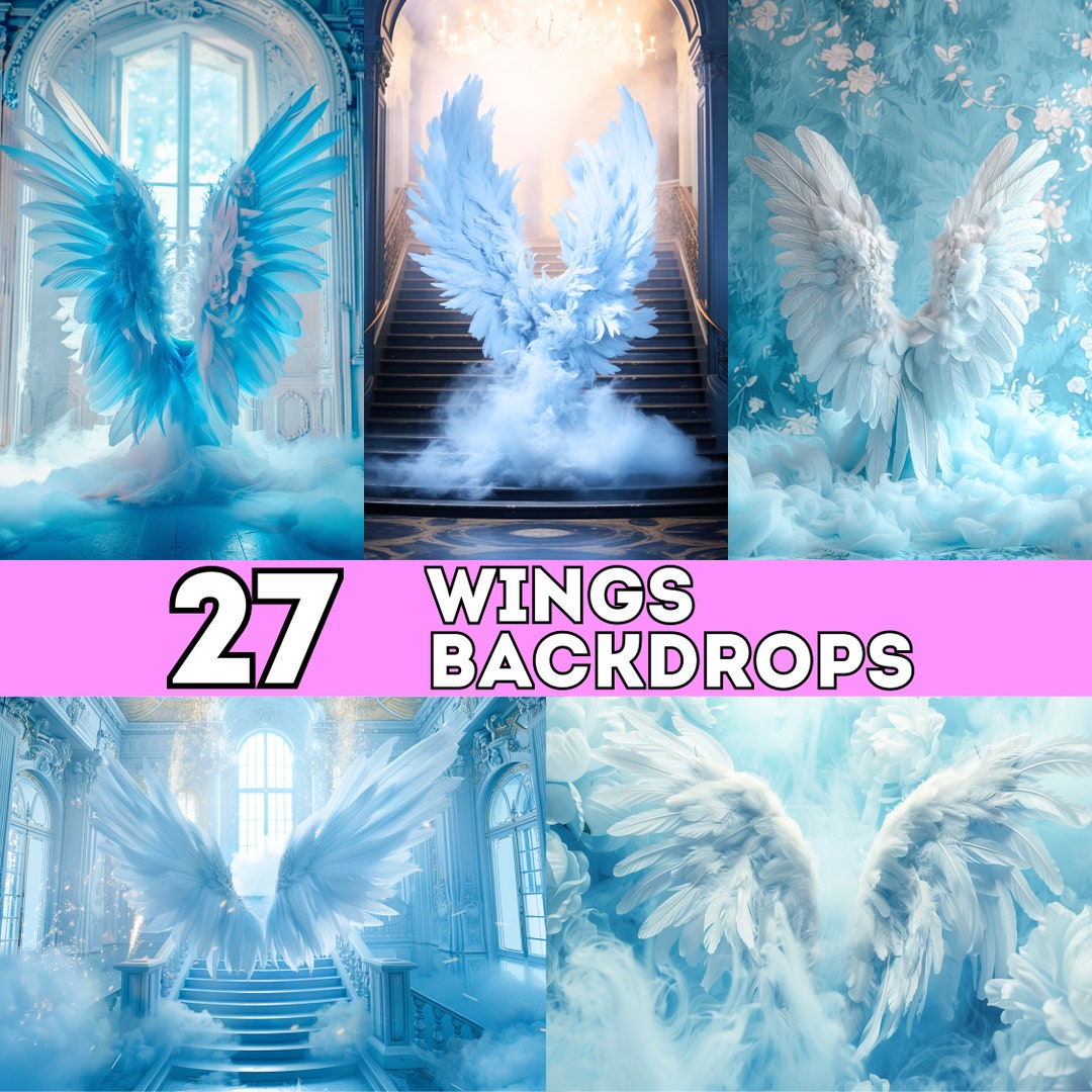 Angel Wings Blue Digital Backdrop Maternity, Photoshop Background ...
