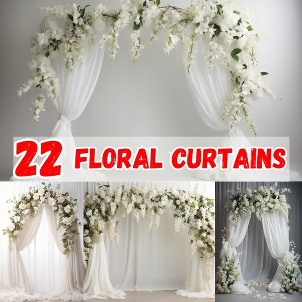 Floral Curtains Digital Backdrop Maternity, Flower Overlay, Photography, Photoshop Background Overlays, Digital Studio Backdrop