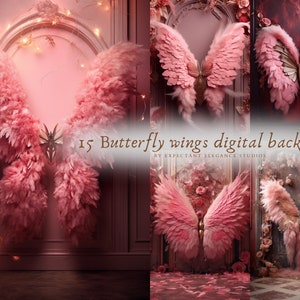 Digital Backdrop Maternity Wedding Maternity, Pink Butterfly Angel Wings Photography, Photoshop Background Texture Overlays, Studio Backdrop