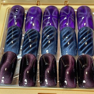 Carré moyen 3 couleurs différentes au choix, ongles oeil de chat | violet, bleu, rose | ongles de forme carrée moyenne | cadeaux | colle sur les ongles