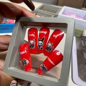 Halloween Red nail polish long coffin Press on nails | Glue on nails | Long Coffin shape nails | gifts | coffin glue on nails