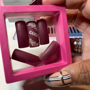 Medium square burgundy nails | Glue on nails | medium square shape nails | gifts | sticker nails/ glue on nails