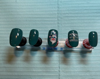 Weihnachten dunkel Petrol Press on nails | Kleber auf Nägel | kurze ovale Form Nägel | Geschenke | ovaler Kleber auf Nägeln
