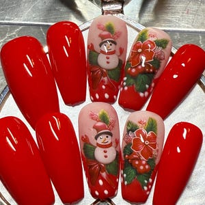 Kerstmatte en glanzende rode nagellakset/ middelgrote kist/ druknagels | Lijm op nagels | Lange kistnagels | geschenken |