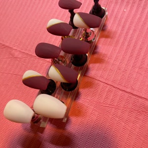 Burgundy and pink short coffin Press on nails | Glue on nails | Long Coffin shape nails | gifts | coffin glue on nails