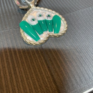 Evil eye Green and white long coffin Press on nails | Glue on nails | Long Coffin shape nails | gifts | coffin glue on nails