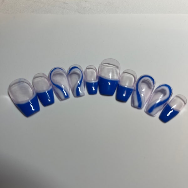 Dark blue short coffin Press on nails | Glue on nails | short Coffin shape nails | gifts | coffin glue on nails