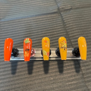 Mustard yellow and orange coffin Press on nails | Glue on nails | Autumn Long Coffin shape nails | gifts | coffin glue on nails