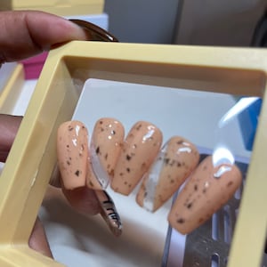 Peach with gold coffin Press on nails | Glue on nails | medium Coffin shape nails | gifts | coffin glue on nails