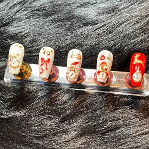 Christmas white set medium coffin Press on nails | Glue on nails | medium Coffin shape nails | gifts | coffin glue on nails