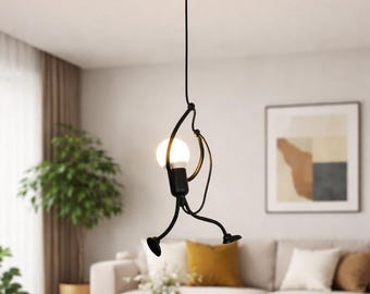 Figure Pendant Light, Black Iron Hanging Lamp, Modern Artistic Ceiling Light, E27 Pendant for Bedroom Living Room