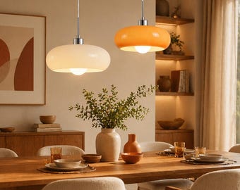 Bauhaus Glass Ceiling Light, Orange or White Pendant Light, Mid Century Modern Hanging Light, Scandinavian Lighting for Bedroom, Dining Area