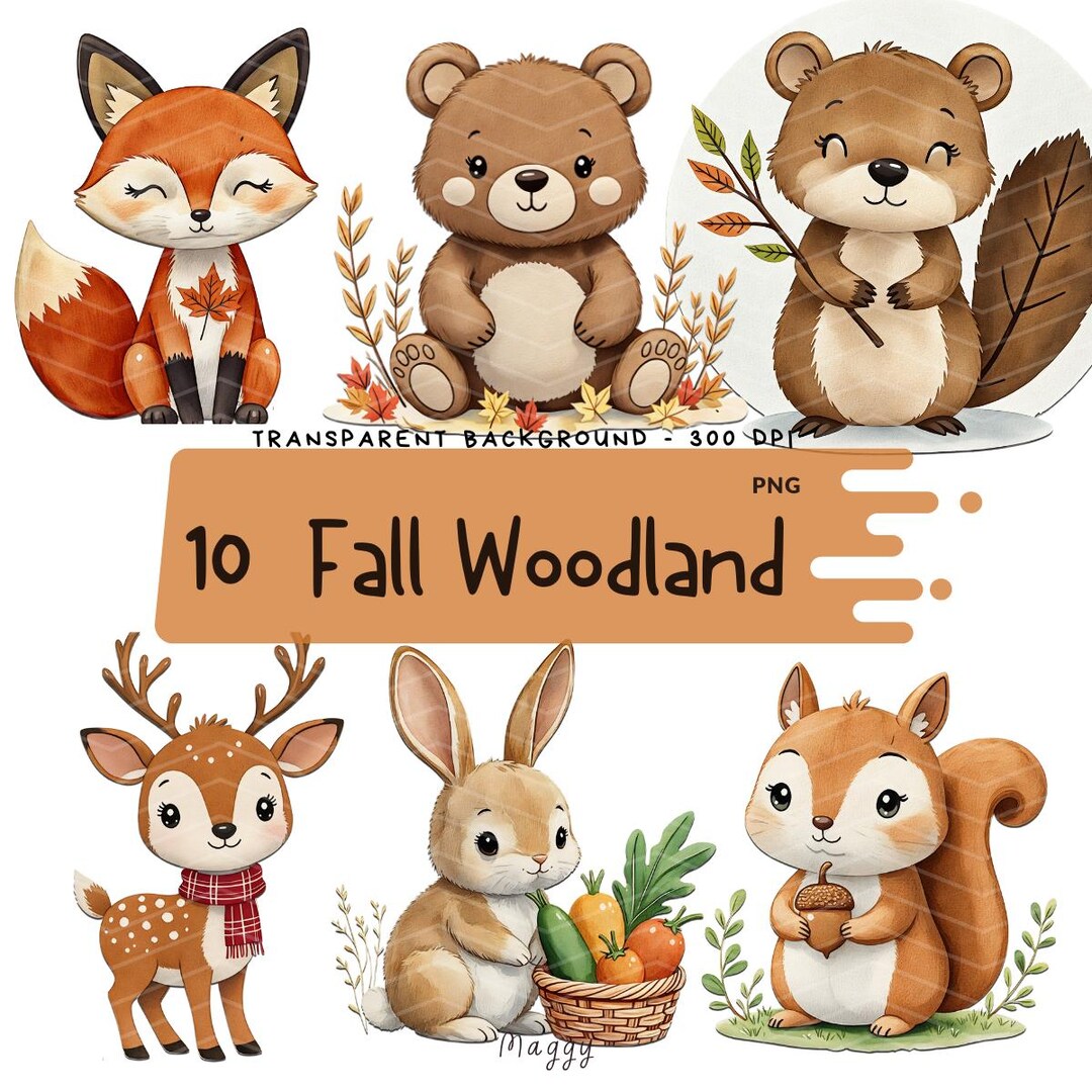 Watercolor Fall Animal Clipart – Woodland PNG Graphics (commercial Use ...