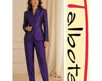 Traje de pantalón Talbots Vintage Purple 100% seda pura - Pantalón (Talla 8) Chaqueta (Talla 4)