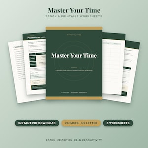 Time Management Ebook & Printable Worksheets | Productivity Guide PDF | Daily Planner, Habit Tracker, Focus Digital Download