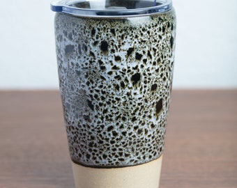 The Marie, a Large 18-20oz Ceramic Tumbler w/ Magnetic Lid, Hand Thrown Pottery Tumbler made out of white stoneware.