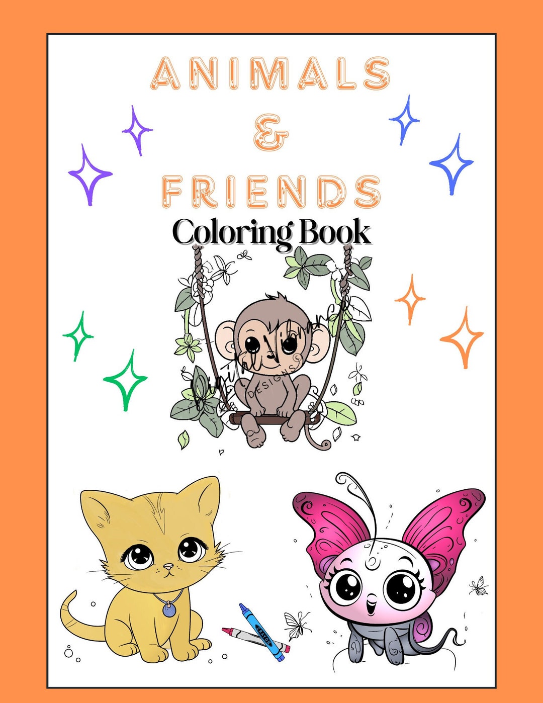Animals & Friends Coloring Book, Digital, Printable, Cute, Animals, Art