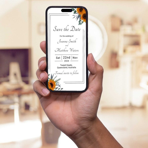 Save the Date E-Invite Template, Digital Invitation, Wedding Invitation, Edit with TEMPLETT, Instant Download