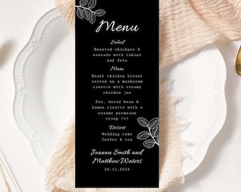 Wedding Menu Template, Printable Wedding Menu, Edit with TEMPLETT, Instant Download