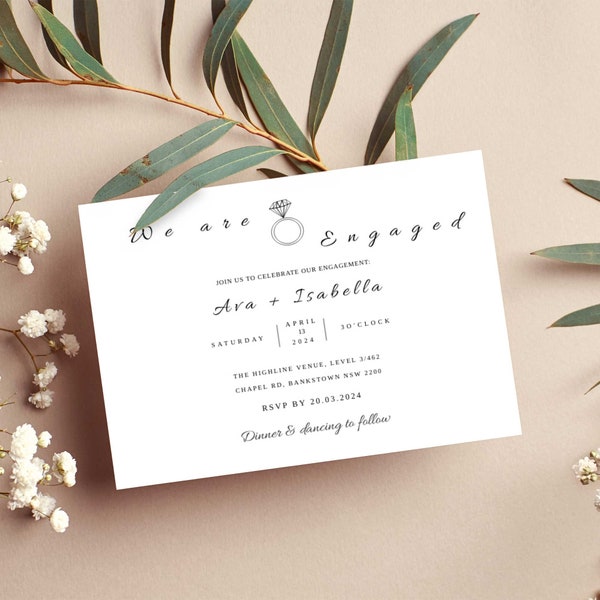 Engagement Invite Template, Printable Invitation, Wedding Invitation, Edit with TEMPLETT, Instant Download